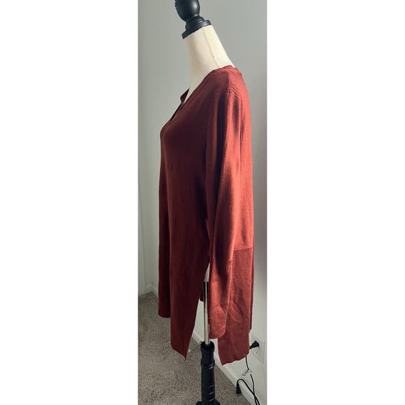K Jordan Criss Cross Neck Pull-Over Long Sleeve Brown Rust Side Slits Sweater XL - Picture 3 of 8